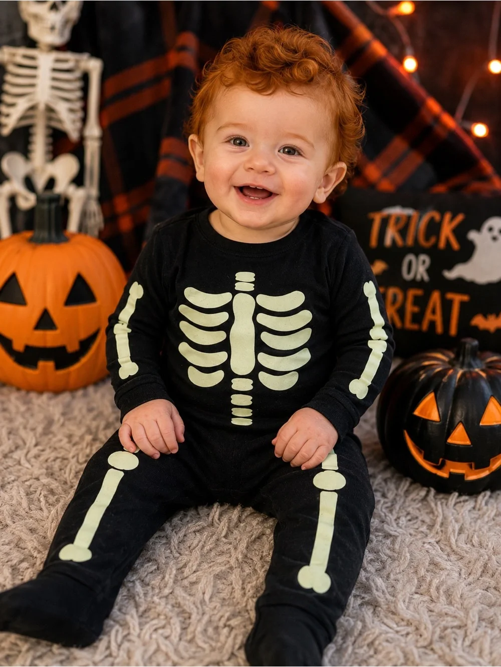 🎃 Gymboree Glow-in-the-Dark Skeleton Halloween Pajamas — 12–18 Months